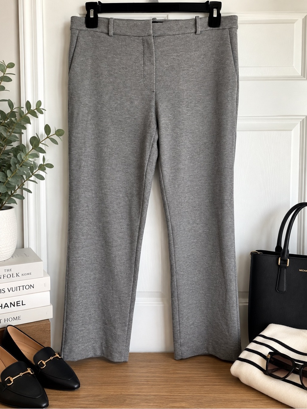 Theory Gray Wide-Leg Ponte Trousers